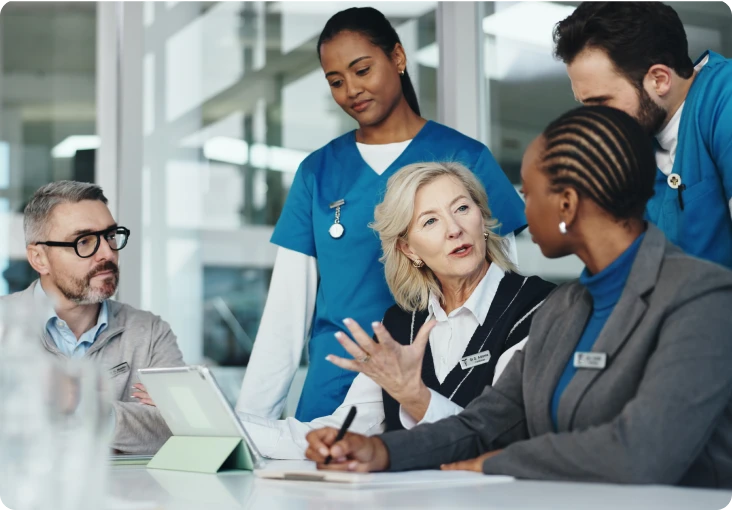Healthcare professionals having a meeting in office.